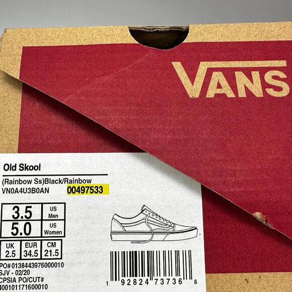 Vans Old Skool Sneakers 3.5‎ Men 5 Women Black Rainbow Embroidery Sole Laces New - Picture 9 of 9